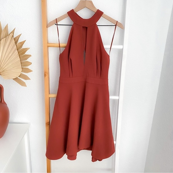 C/MEO Collective Witness Mini Dress in Marsala Red Halter Neck Cutout Sleeves XS - Picture 4 of 16